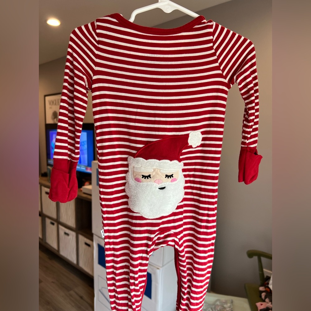 Little Sleepies Candy Cane Striped Santa Crescent Zippy Pajamas Size 6-9M GUC
